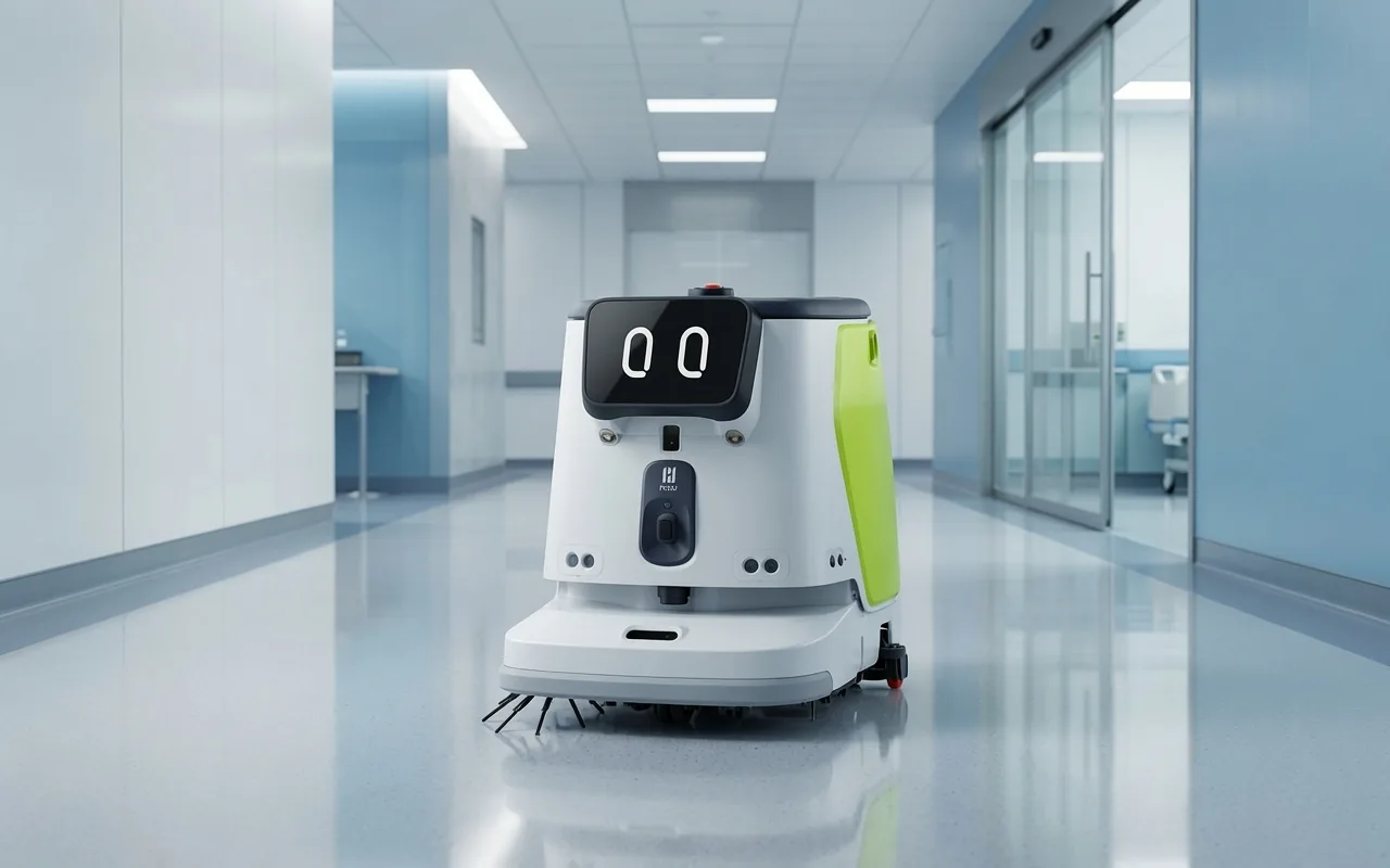PUDU CC1 Pro cleaning robot deployed in a healthcare facility