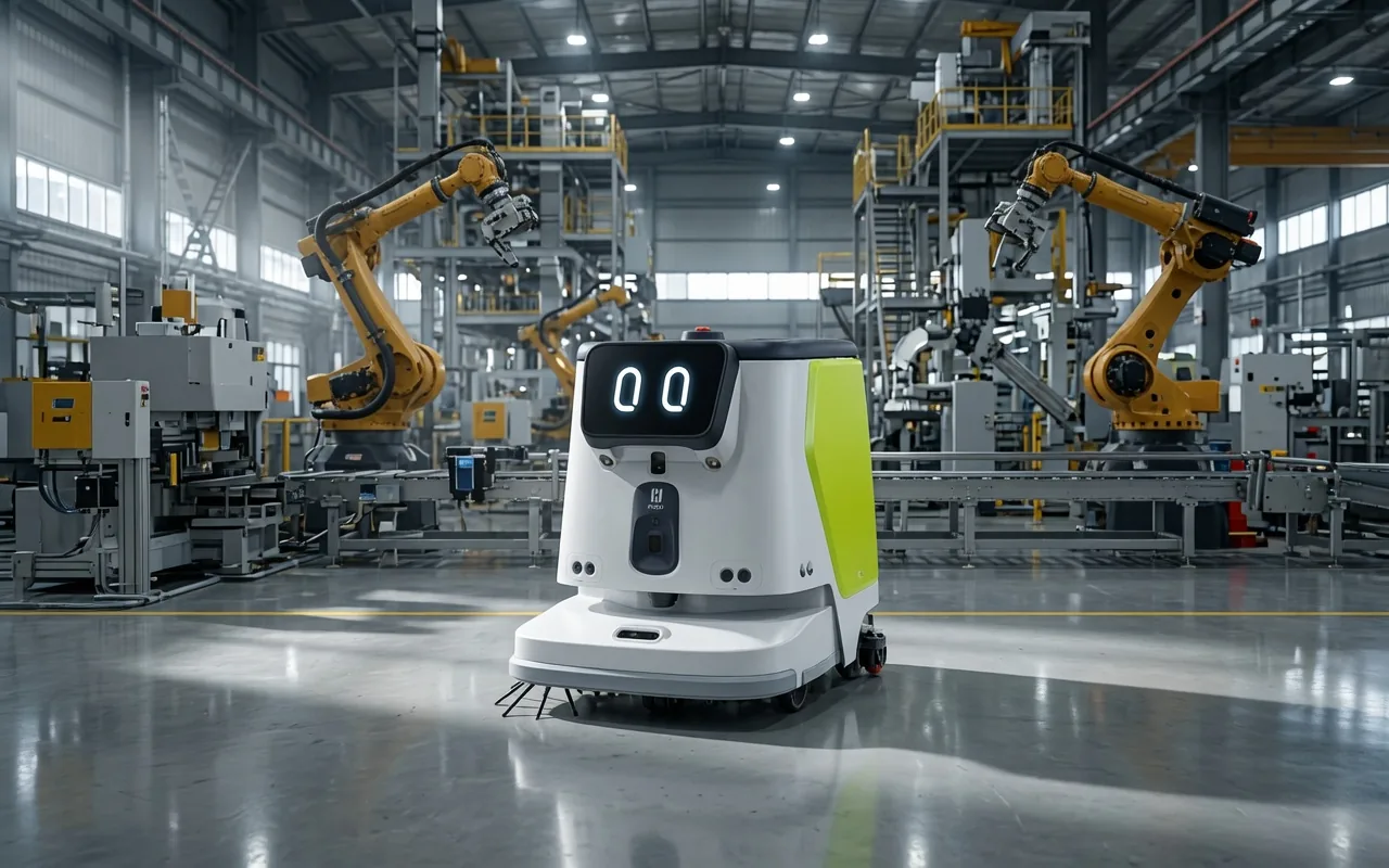 PUDU CC1 Pro cleaning robot in a South Carolina manufacturing facility