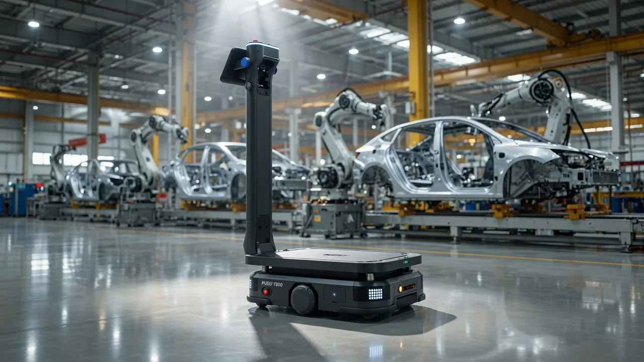 PUDU T600 heavy transport robot in an automotive plant